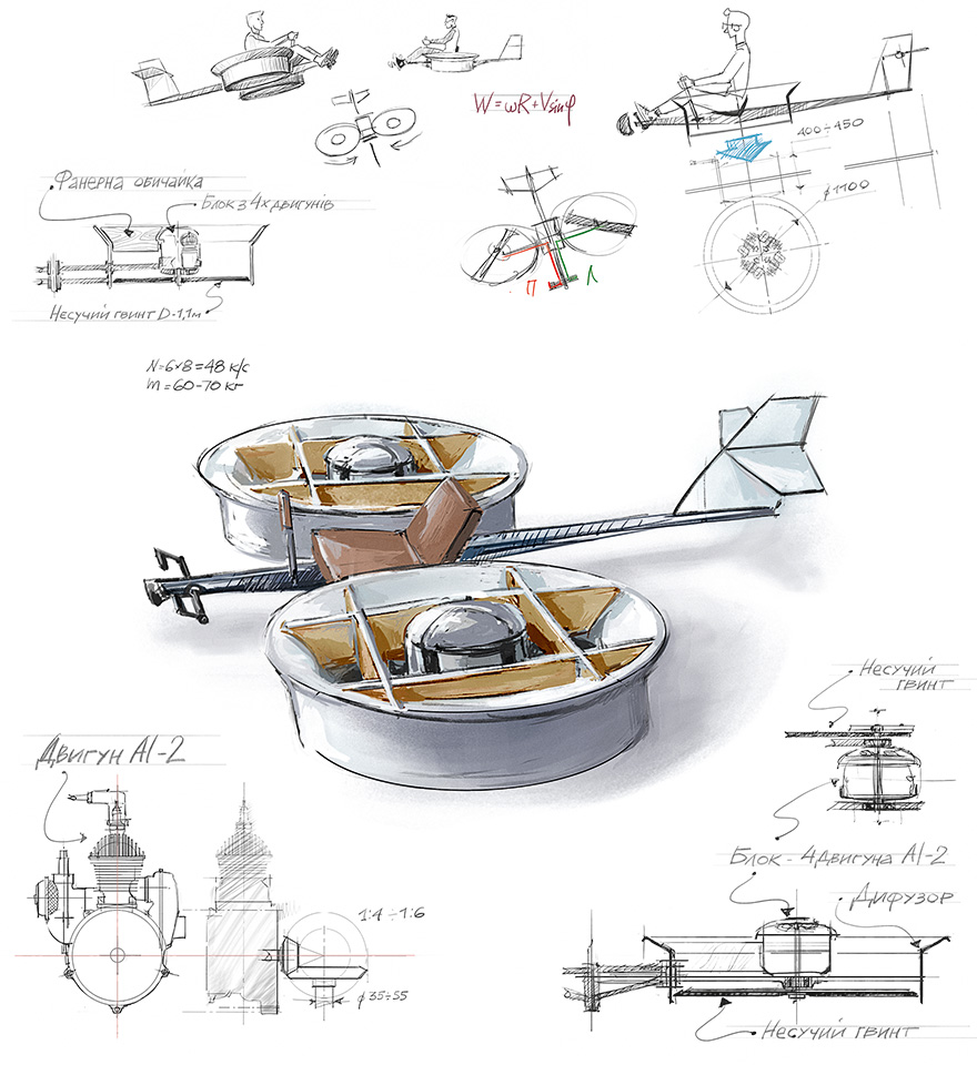 Ілюстрація – Літальний апарат на двигунах Івченко і креслення