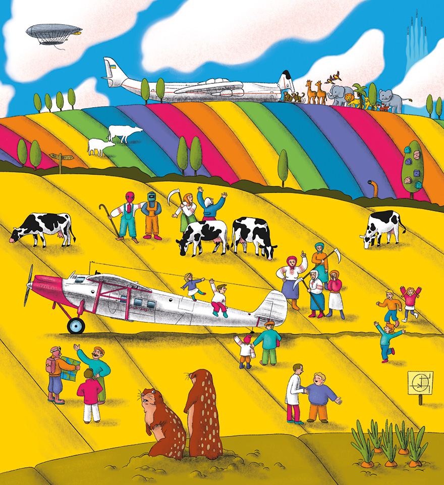 Ілюстрація – Переполох у селі із-за приземлення літака Калініна на полі