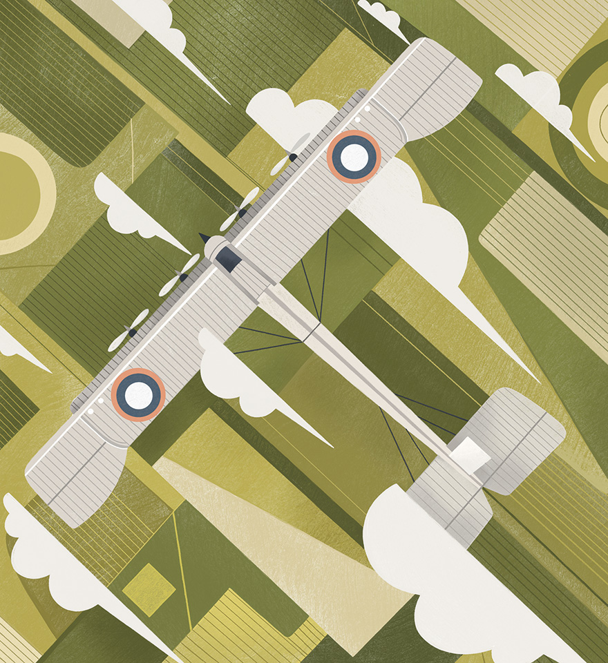 Ілюстрація – Літак Сікорського «Ілля Муромець» летить над землею в хмарах